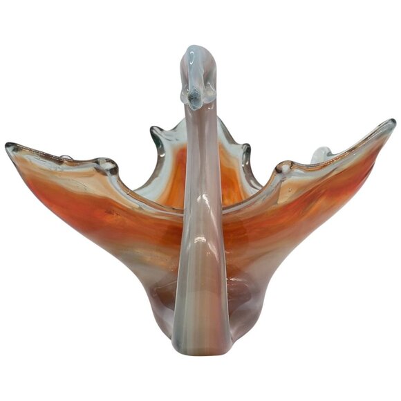 Murano Style Art Glass Swan Dish Amber White Hand Blown Sculptural Centerpiece - Picture 4 of 12